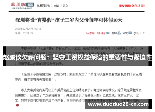 赵鹏谈欠薪问题：坚守工资权益保障的重要性与紧迫性