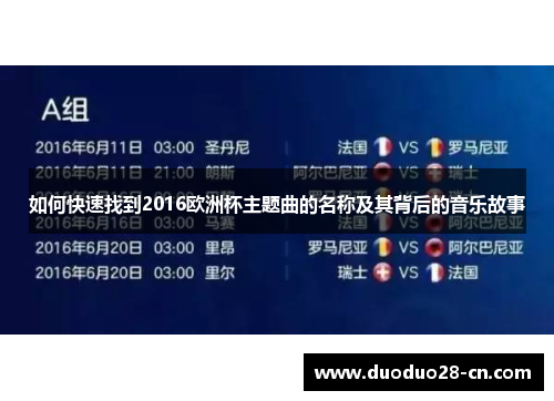 如何快速找到2016欧洲杯主题曲的名称及其背后的音乐故事